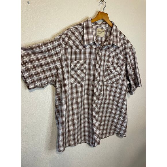 Wrangler Western Shirts Men's Brown & Cream Plaid Short Sleeve Button Up 3XL - Picture 5 of 11